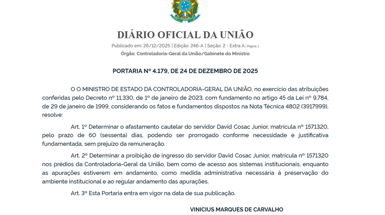 David Cosac Junior foi afastado do cargo