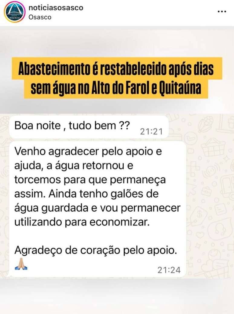 Post on the lack of water in Osasco on 12/27/2025