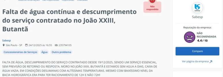 Lack of water in Butantã