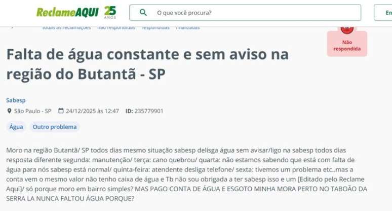 Lack of water in Butantã