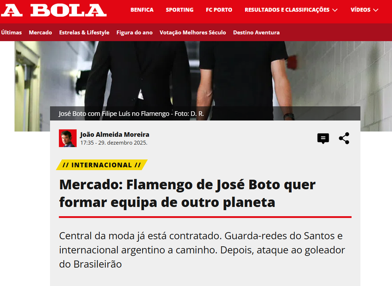 Jornal portugu&ecirc;s destaca movimenta&ccedil;&otilde;es do Flamengo