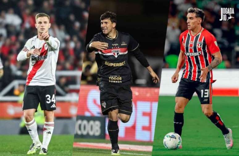 Fotos: Divulga&ccedil;&atilde;o / River Plate / São Paulo - Legenda: Giuliano Galoppo, Gonzalo Tapia e Enzo D&iacute;az: S&atilde;o Paulo e River Plate entraram em acordo pelo trio