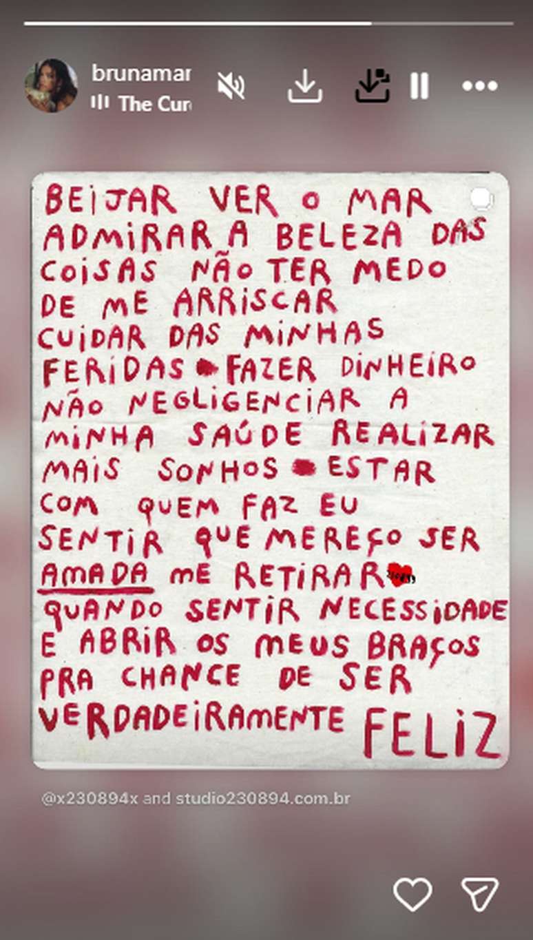 Bruna Marquezine posta ap&oacute;s beijo em Show: 'n&atilde;o ter medo de me arriscar' &mdash;