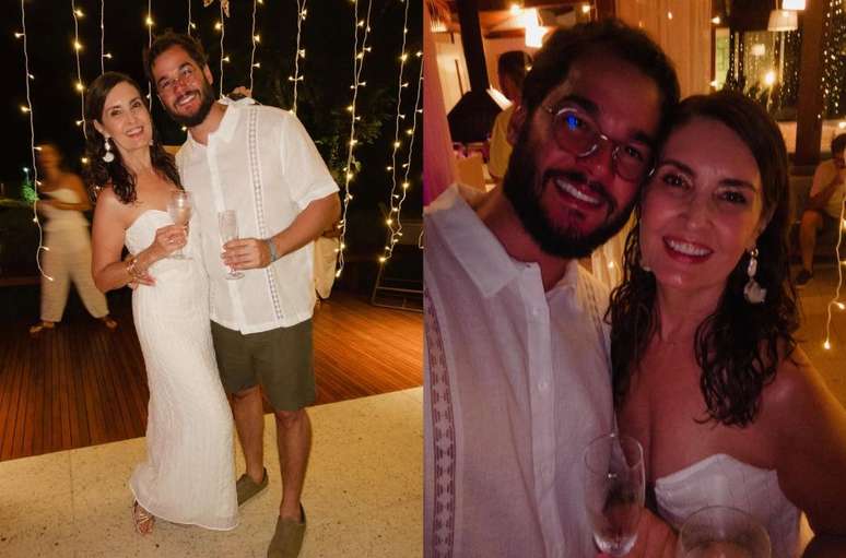 F&aacute;tima Bernardes e T&uacute;lio Gad&ecirc;lha posaram juntos nas fotos da celebra&ccedil;&atilde;o do ano novo