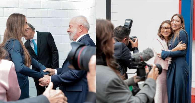 A apresentadora Patr&iacute;cia Abravanel fez as honras da casa com as boas-vindas ao casal presidencial na entrada do SBT