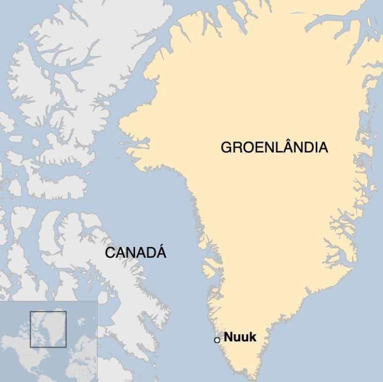 Mapa mostra localiza&ccedil;&atilde;o da Groenl&acirc;ndia