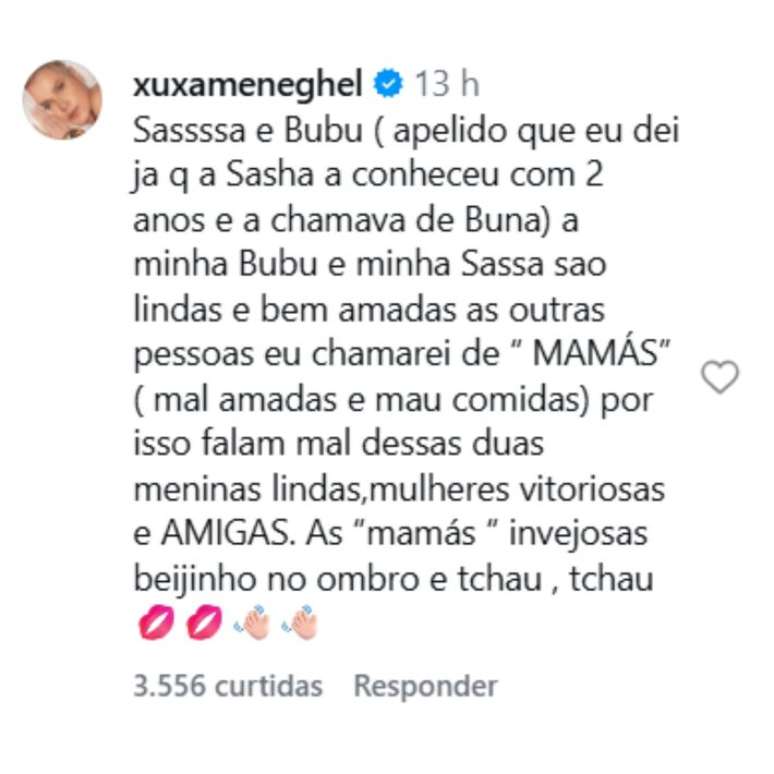 A apresentadora Xuxa Meneghel defende a amizade entre Bruna Marquezine e Sasha Meneghel