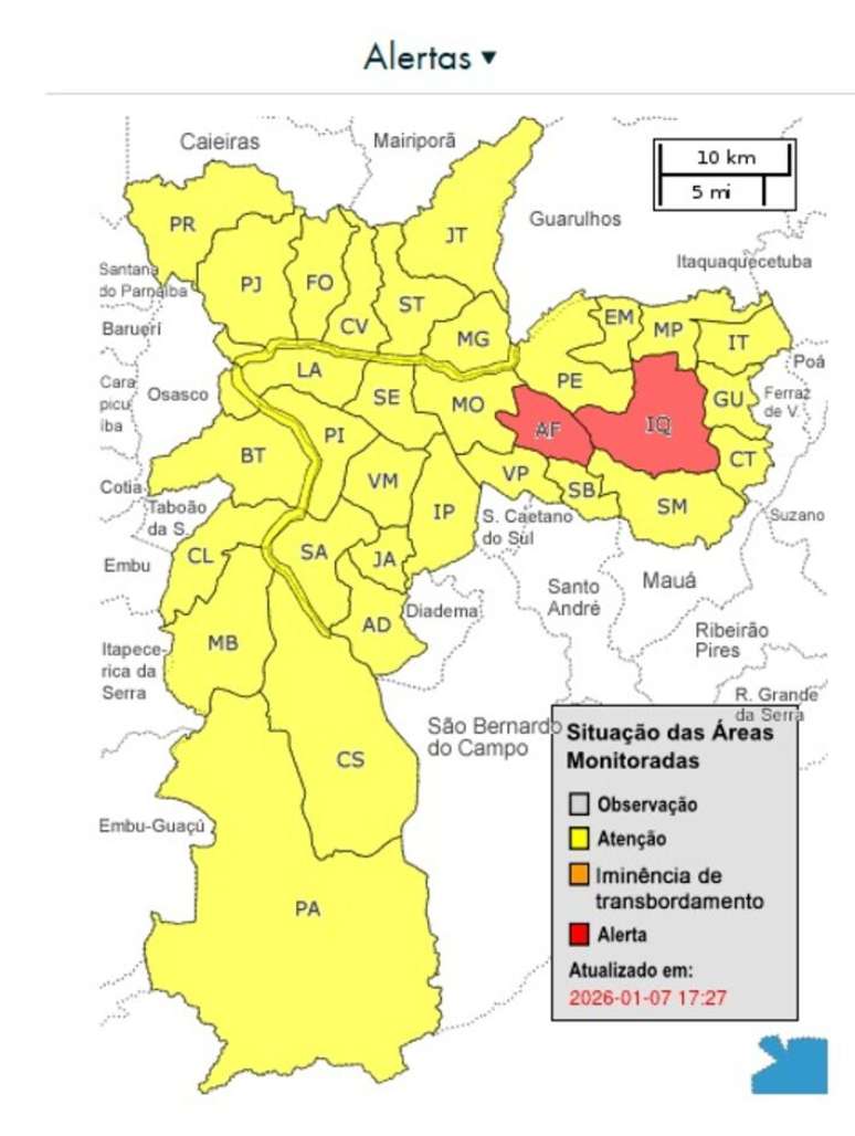 Chuvas em SP deixam a capital em estado de aten&ccedil;&atilde;o e alerta para alagamentos.