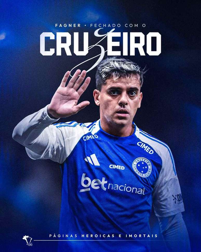Cruzeiro anunciou a contrata&ccedil;&atilde;o de Fagner nesta quarta-feira (7) &ndash;