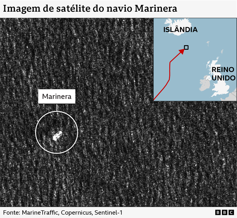 Mapa mostra localiza&ccedil;&atilde;o do navio Marinera 