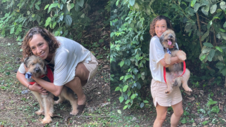 Duque ao lado da atriz Thalita Carauta; cachorro participou do remake de 'Elas por Elas'