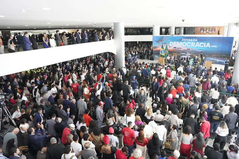 Cerim&ocirc;nia em Defesa da Democracia no Pal&aacute;cio do Planalto em Bras&iacute;lia.