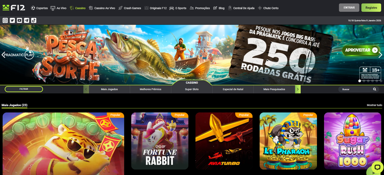 F12 Bet oferece um cat&aacute;logo de apostas diversificado aos usu&aacute;rios cadastrados