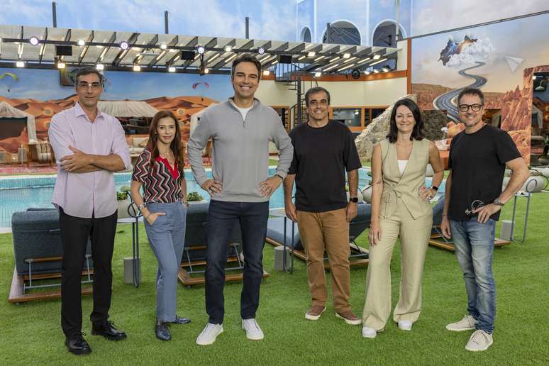 BBB26 - Rodrigo Dourado (diretor de g&ecirc;nero Reality), Ang&eacute;lica Campos (diretora geral), Tadeu Schmidt (apresentador), Rodrigo Tapias (produtor executivo), Mariana M&oacute;naco (produtora).