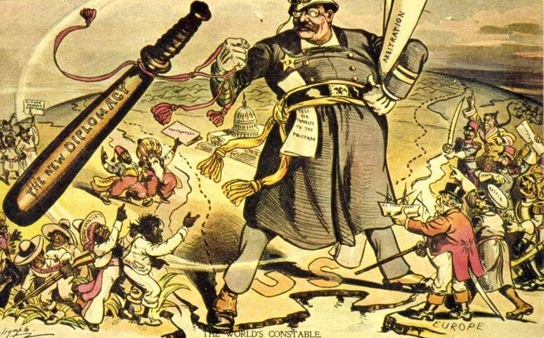 Theodore Roosevelt dizia sobre diplomacia: "Fale com suavidade e tenha &agrave; m&atilde;o um grande porrete, assim voc&ecirc; ir&aacute; longe"