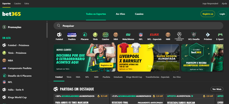 A bet365 oferece um cat&aacute;logo diversificado. A captura de tela foi feita em 12/01/2026