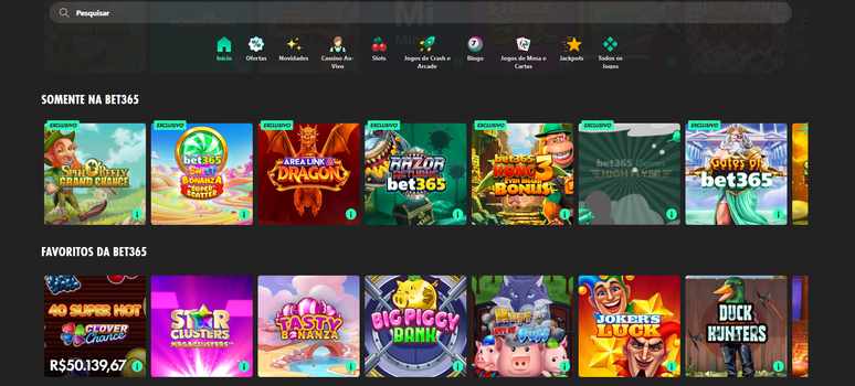 Explore o cat&aacute;logo da bet365 ap&oacute;s realizar o cadastro. A captura de tela foi feita em 12/01/2026