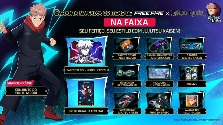F&atilde;s poder&atilde;o resgatar uma s&eacute;rie de recompensas gratuitas de 14 de janeiro a 9 de fevereiro, incluindo o conjunto Yuuji Itadori, a bio de batalha Jujutsu Kaisen, os &oacute;culos de Kento Nanami e muito mais