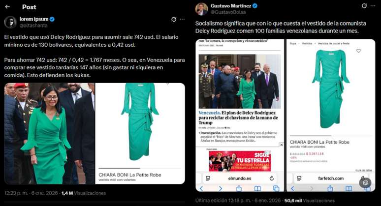 Vestido italiano luxuoso de Delcy Rodriguez chamou a aten&ccedil;&atilde;o pelo seu alto custo