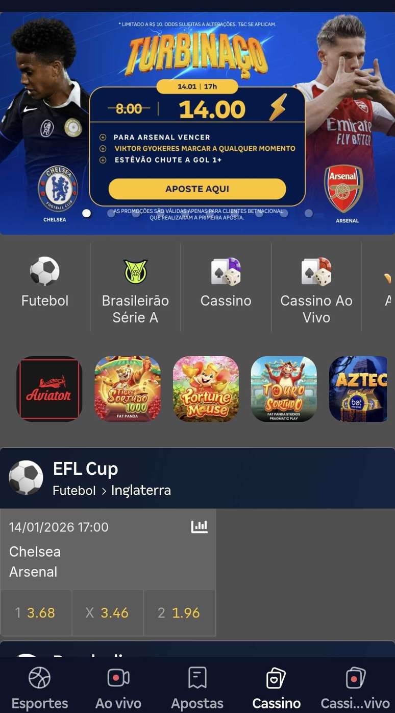 A Betnacional oferece um cat&aacute;logo diversificado aos usu&aacute;rios cadastrados