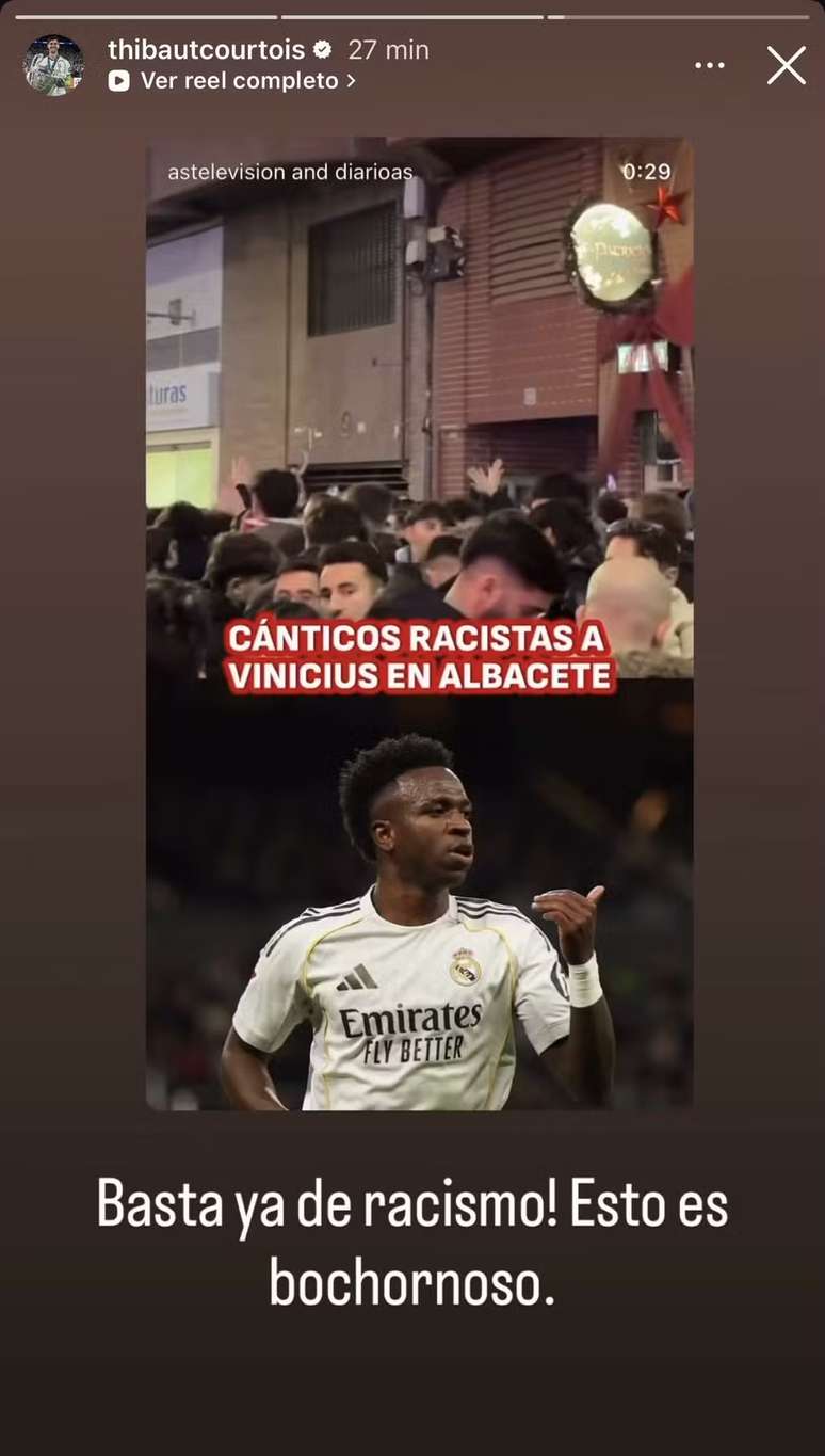 Courtois critica ataques racistas contra Vini Jr. &mdash;