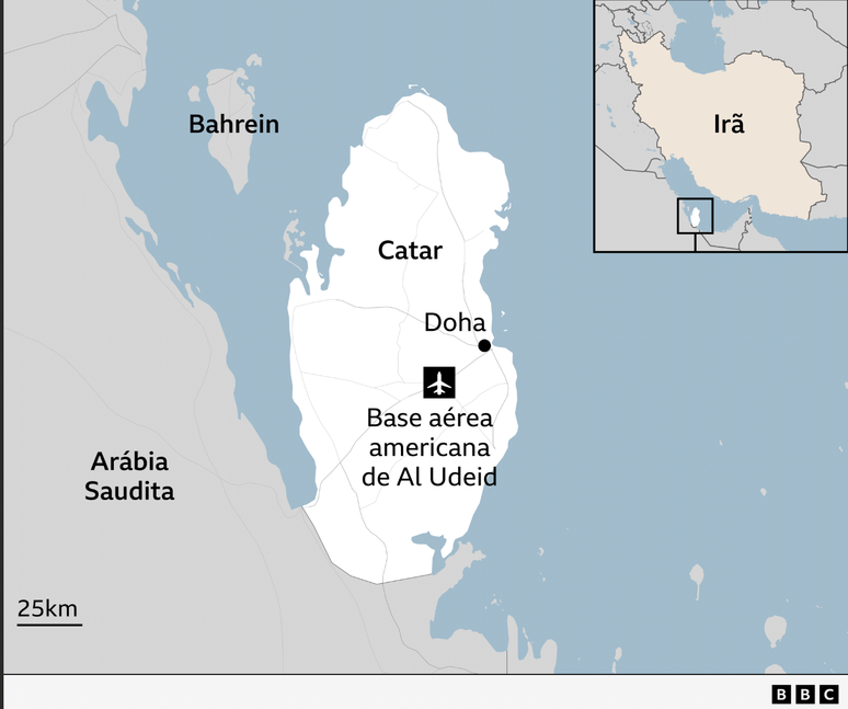 Mapa mostra localiza&ccedil;&atilde;o de base a&eacute;rea americana de Al Udeid