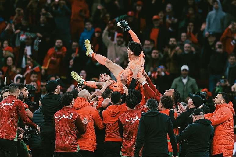 Marrocos comemorando a classifica&ccedil;&atilde;o para a final da Copa Africana de Na&ccedil;&otilde;es 