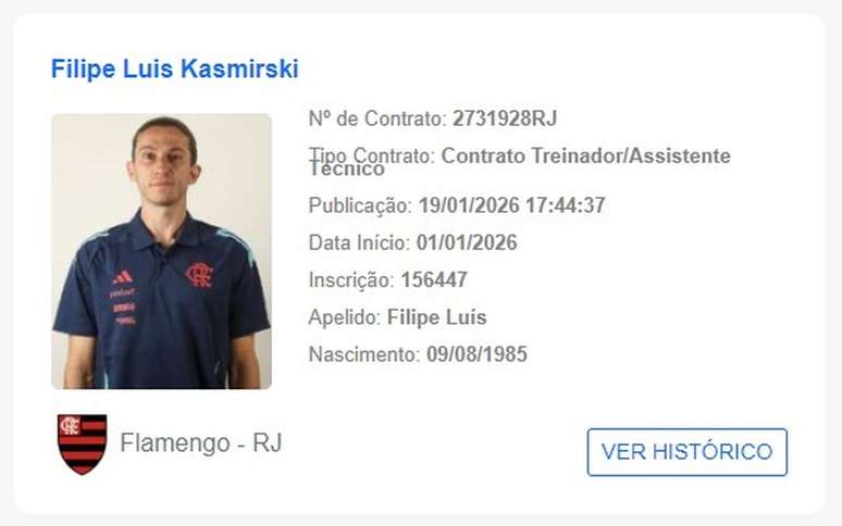 Filipe Lu&iacute;s consta no sistema do BID da CBF &ndash;