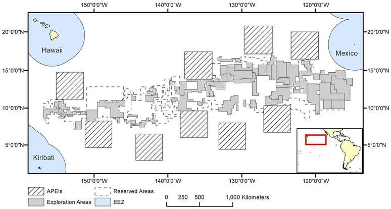 Um mapa mostra uma &aacute;rea onde as empresas est&atilde;o interessadas em minerar.