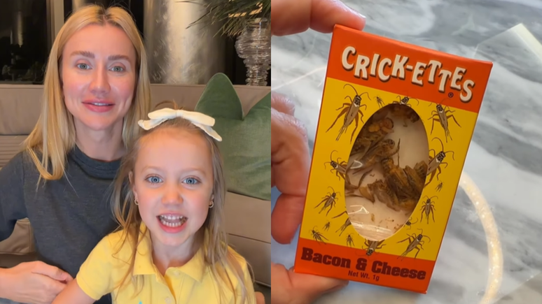 Ana Paula Siebert grava v&iacute;deo de Vicky Justus provando grilo e rea&ccedil;&atilde;o da pequena surpreende