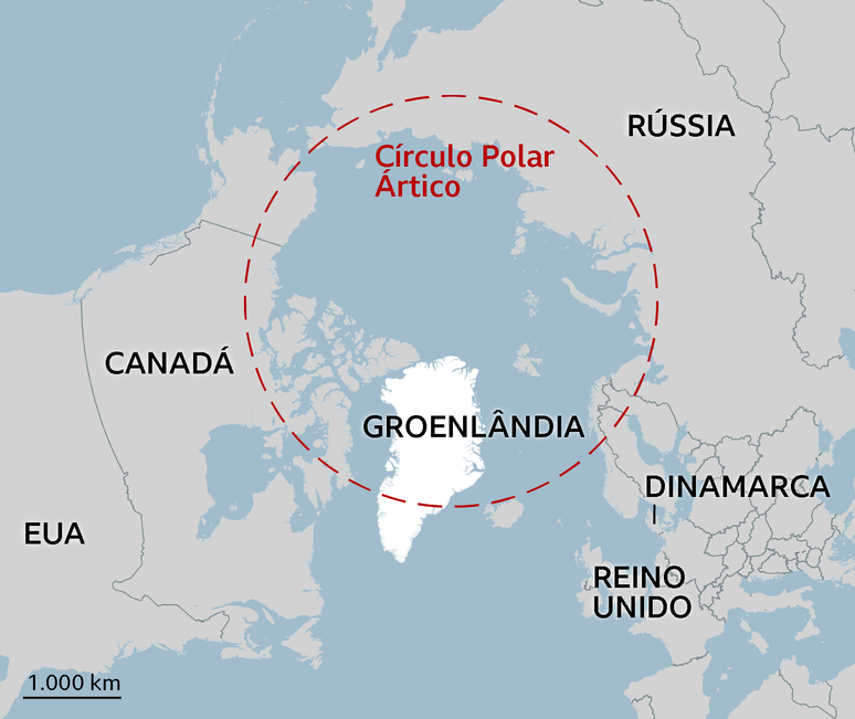 Mapa mostrando localiza&ccedil;&atilde;o da Groenl&acirc;ndia 