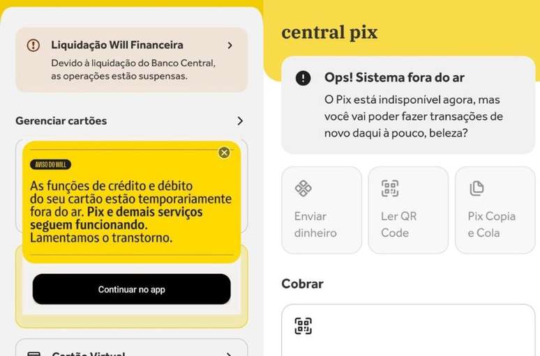 Clientes n&atilde;o conseguem fazer pagamentos, e nem acessar saldo e investimentos 