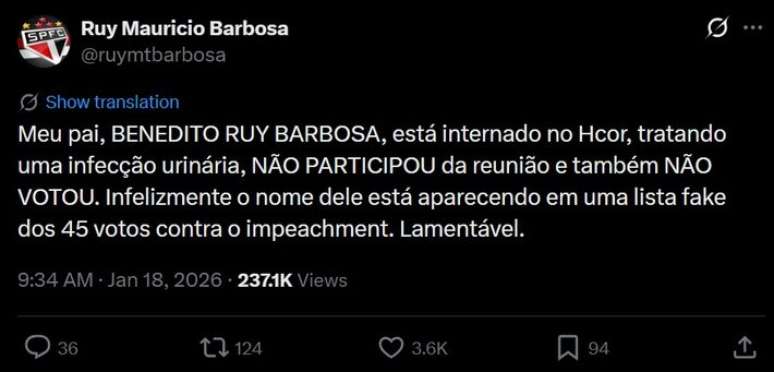 Coment&aacute;rio de Ruy Maur&iacute;cio Barbosa no X