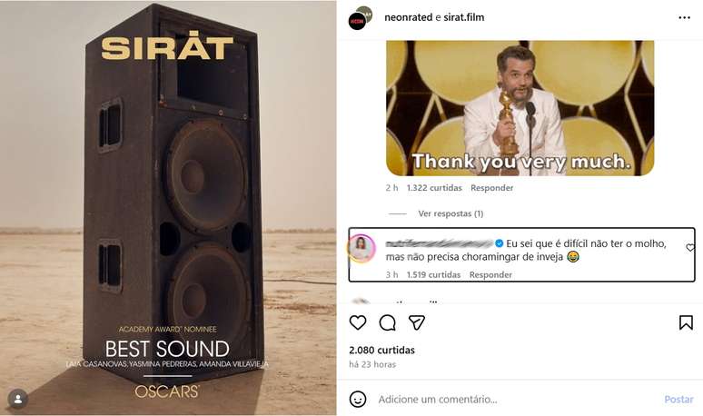 Ap&oacute;s o coment&aacute;rio, o perfil do filme Sir&acirc;t foi invadido por brasileiros, com milhares de mensagens