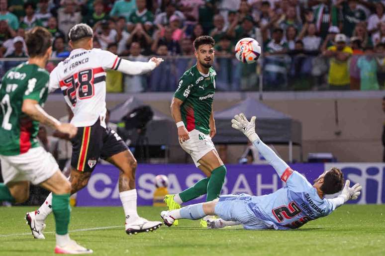Flaco L&oacute;pez deu uma bela cavadinha para marcar o segundo gol do Palmeiras diante do S&atilde;o Paulo &ndash; Fotos: Fabio Menotti/Palmeiras