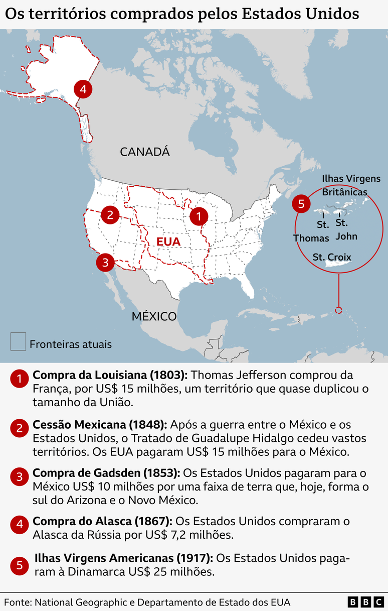 Mapa dos territ&oacute;rios comprados pelos Estados Unidos