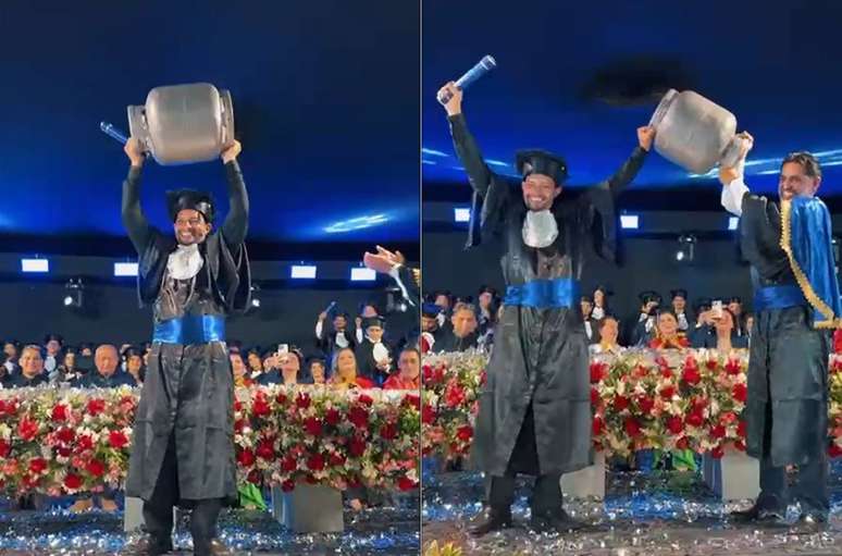 மாணவர் கல்லூரிக்கு பணம் செலுத்த எரிவாயு விற்கிறார் மற்றும் பட்டப்படிப்புக்கு சிலிண்டரை எடுத்துச் செல்கிறார்