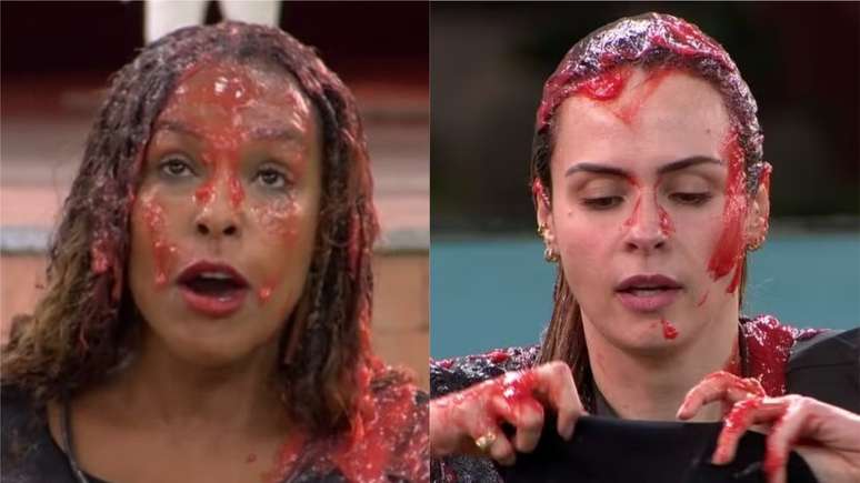 Solange e Ana Paula levaram banho de gosma durante din&acirc;mica do BBB26