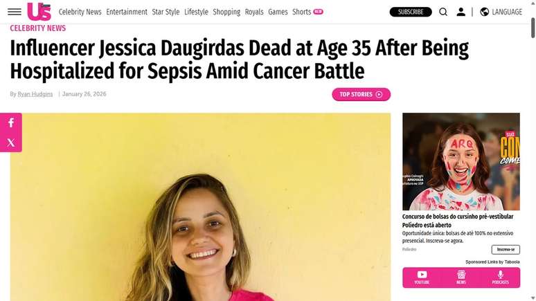 Morte da influenciadora J&eacute;ssica Daugirdas repercute no exterior &mdash;