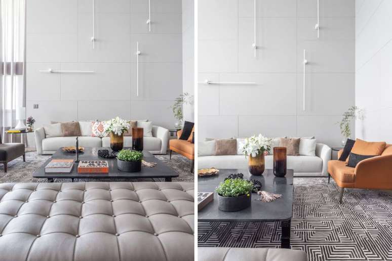 A textura traz cor, profundidade e valoriza ainda mais a &aacute;rea atr&aacute;s do sof&aacute; (Projeto: Patricia Penna Arquitetura & Design | Imagens: Leandro Moraes)