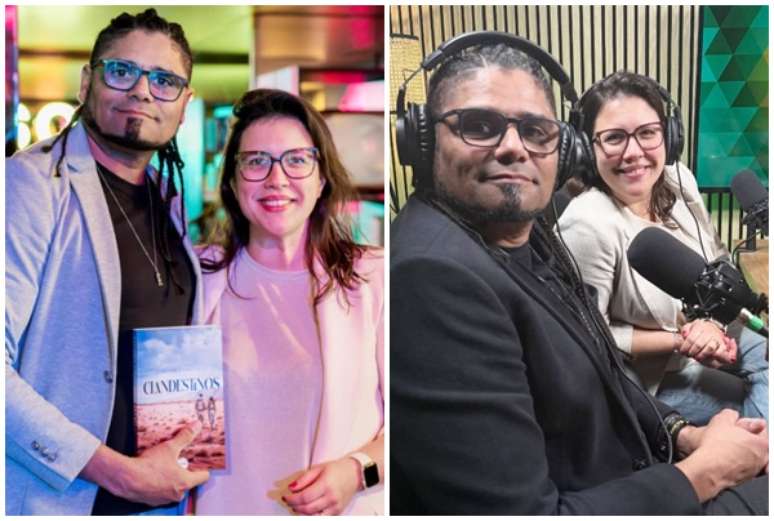 Cleidson Silva com a mulher, a empres&aacute;ria Cl&aacute;udia, a Tatta: parceria na vida no exterior