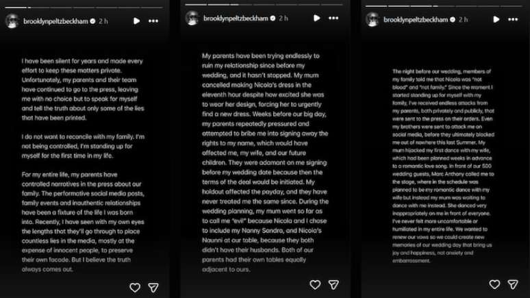 Declara&ccedil;&otilde;es de Brooklyn Beckham deram in&iacute;cio &agrave; repercuss&atilde;o p&uacute;blica do conflito