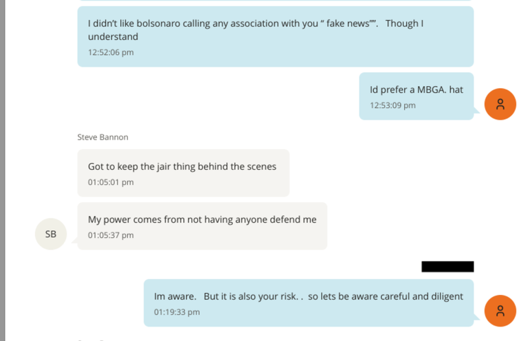 Epstein diz a Bannon que n&atilde;o gostou de Bolsonaro ter afirmado que a associa&ccedil;&atilde;o dele a Bannon seriam 'fake news'; Bannon responde que precisa deixar 'a coisa do Jair' nos bastidores