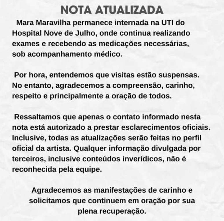 Na UTI, Mara Maravilha passa por exames e n&atilde;o pode receber visitas - destaque galeria