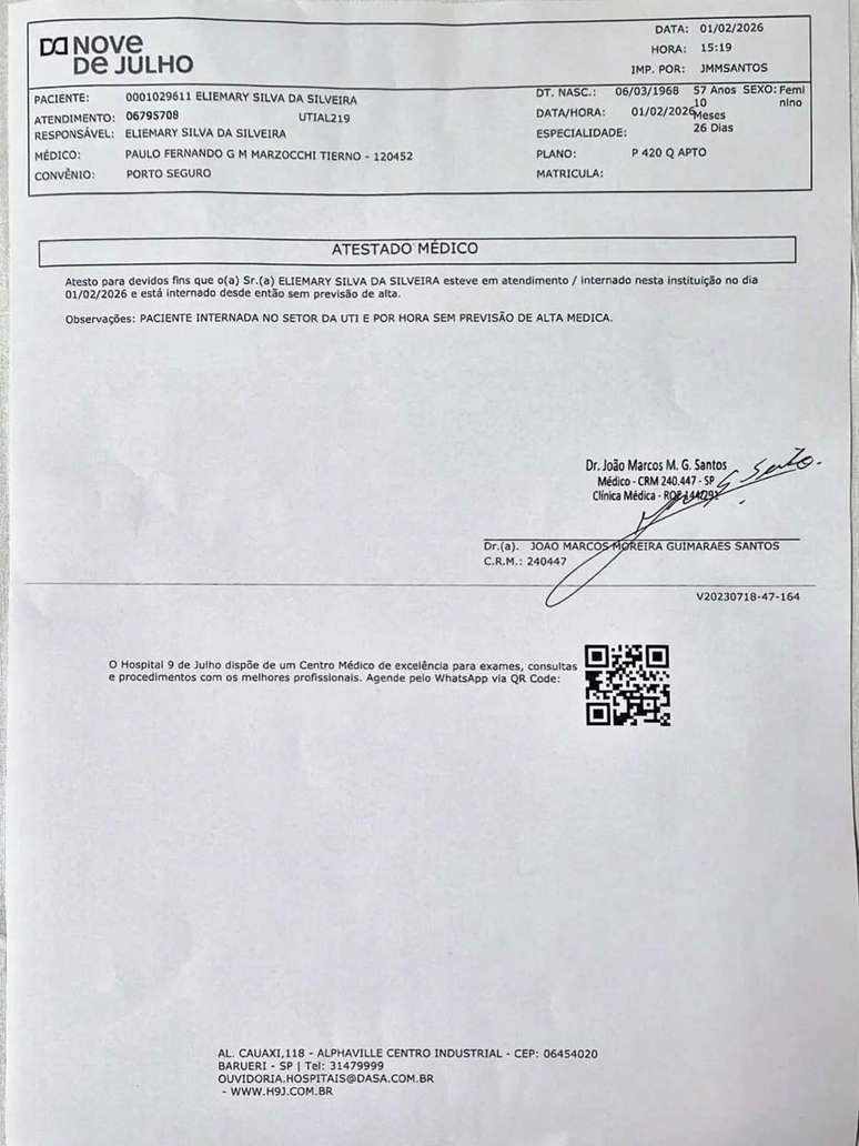 Mara Maravilha compartilhou o boletim m&eacute;dico que confirma sua interna&ccedil;&atilde;o na UTI