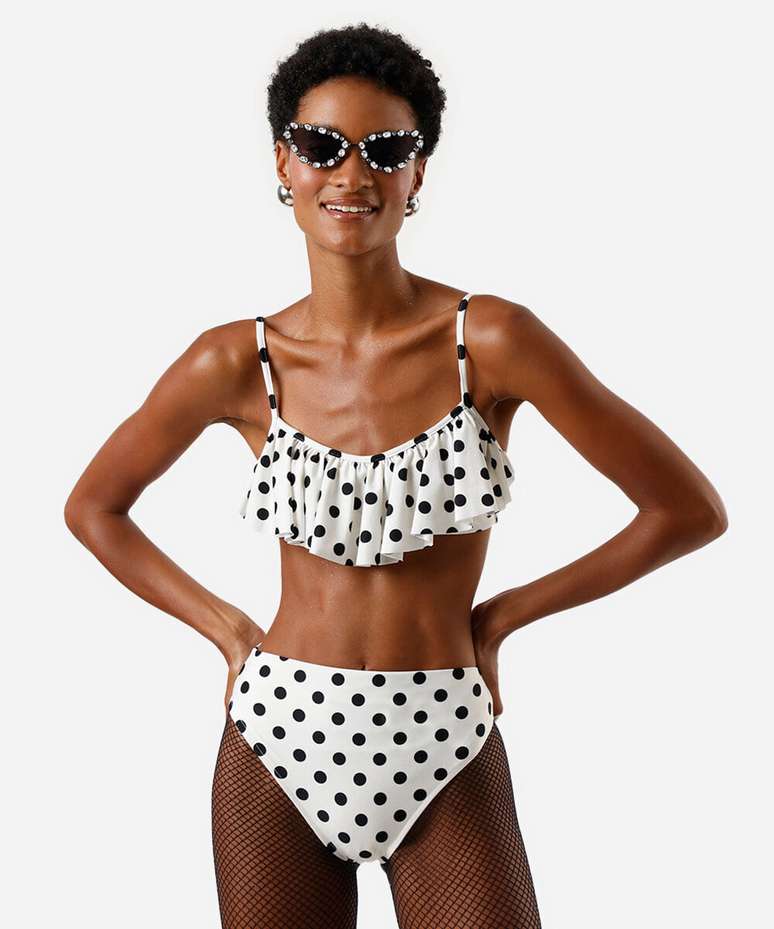 biqu&iacute;ni top feminino com babado po&aacute; bege