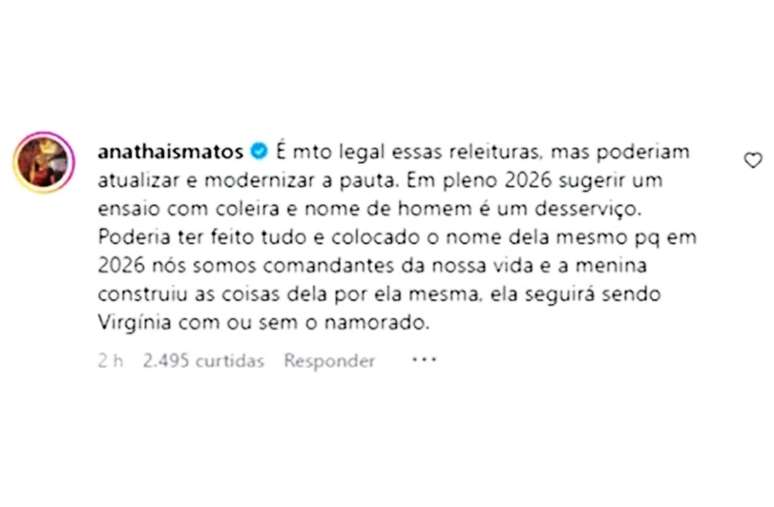 Coment&aacute;rio de Ana Tha&iacute;s Matos &agrave; releitura &ndash;
