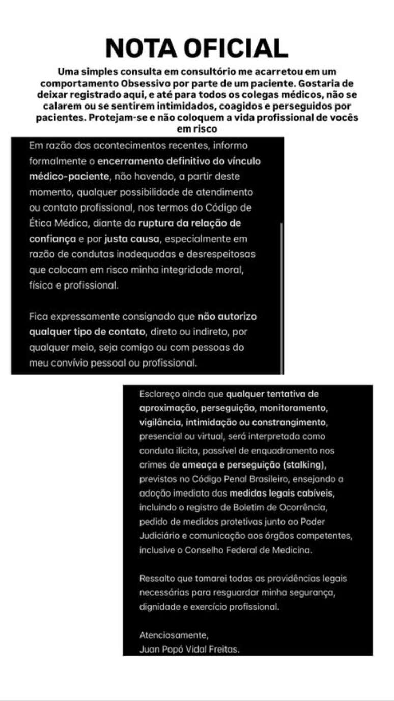 Nota publicada por Juan Pop&oacute; sobre o caso