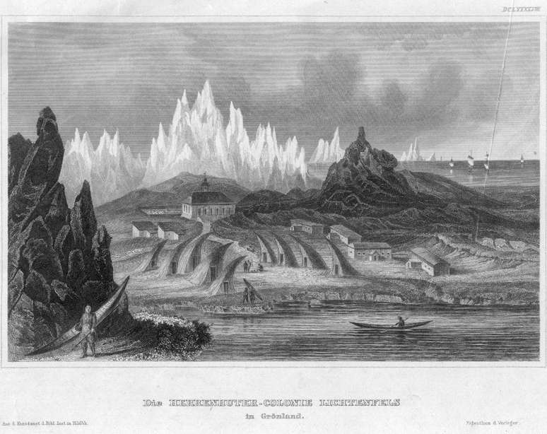 Imagem de cerca de 1700 de uma col&ocirc;nia na Groenl&acirc;ndia