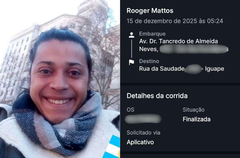 Roger solicitou um carro de aplicativo para ir de Peru&iacute;be para Iguape, mas pediu ao motorista para deix&aacute;-lo desembarcar antes de chegar ao destino